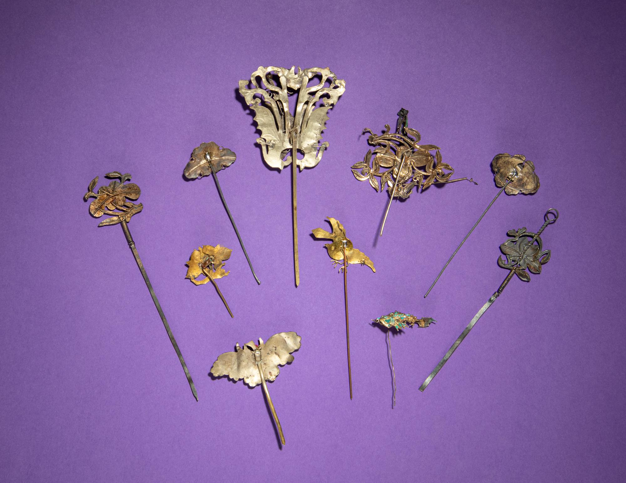 Ten Kingfisher Feather Hairpins