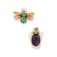 COLLECTION OF YELLOW GOLD AND GEMSTONE INSECT BROOCHES