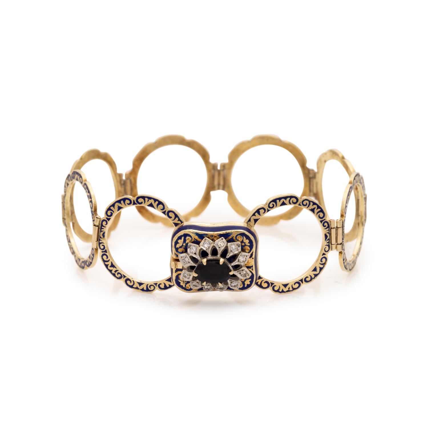 CONVERTIBLE YELLOW GOLD, DIAMOND AND ENAMEL RING/ BRACELET