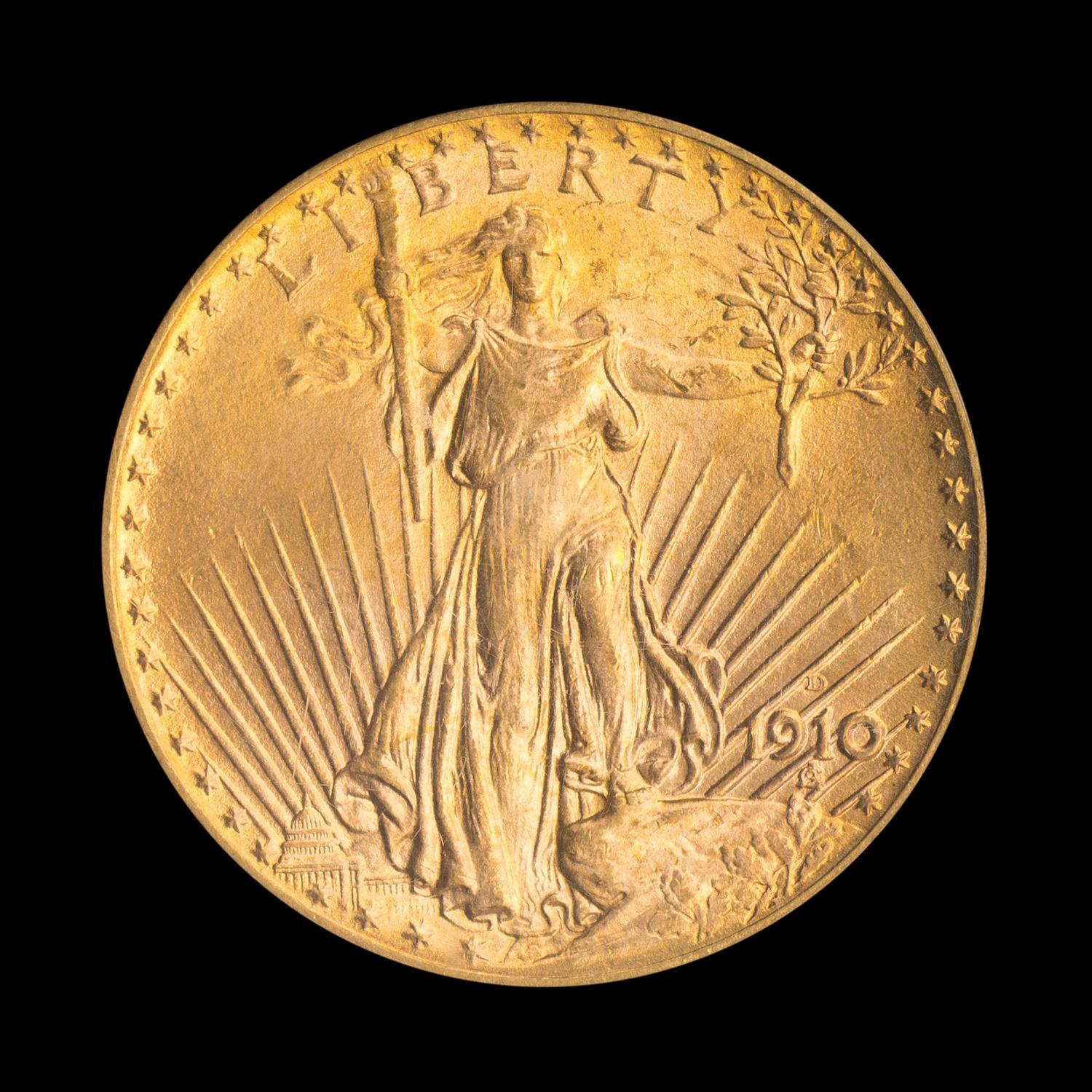 A United States 1910-D St. Gaudens $20 Gold Coin