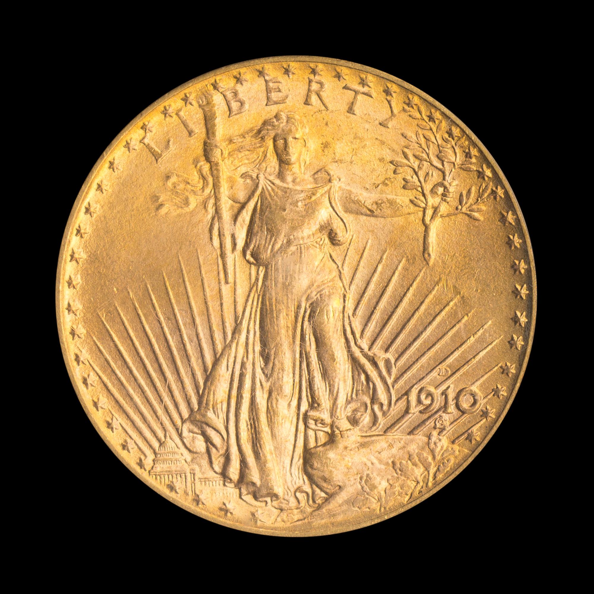 A United States 1910-D St. Gaudens $20 Gold Coin