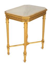 A Louis XVI Style Giltwood Marble Top Side Table
