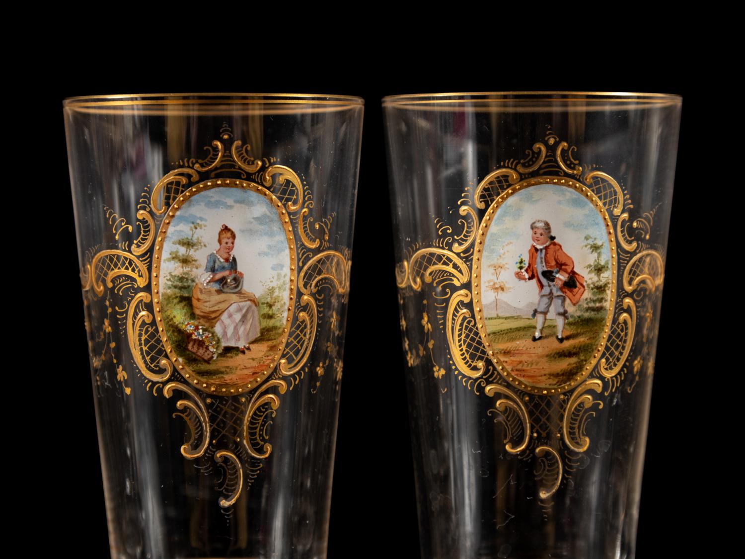 A Set of Twelve Italian Parcel-Gilt and Enamel Decorated Glass Tumblers