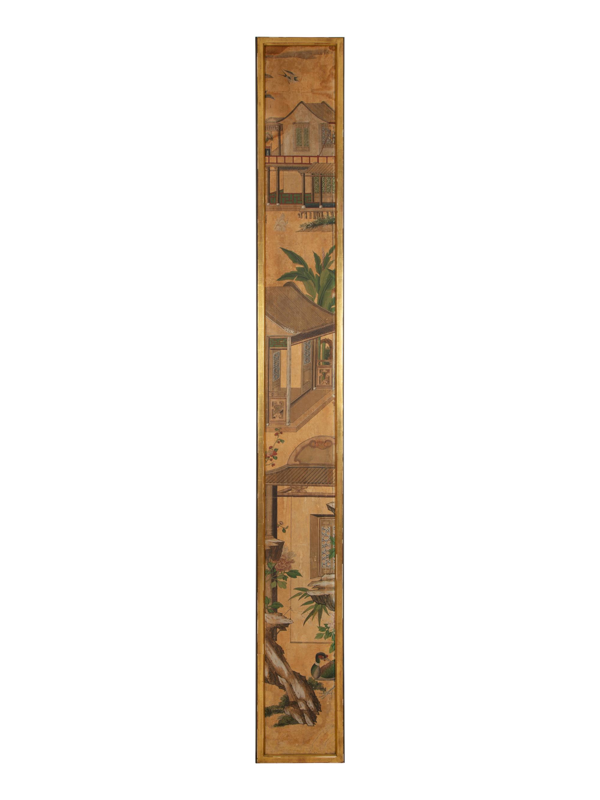 A Chinese Wallpaper Panel in a Giltwood Frame