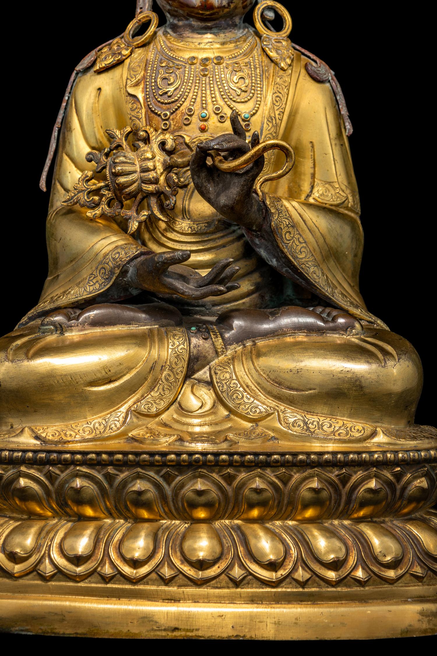 A Large Mongolian Parcel Gilt and Repoussé Figure of a Bodhisattva, Qing Dynasty 清 蒙古銅鎏金大佛