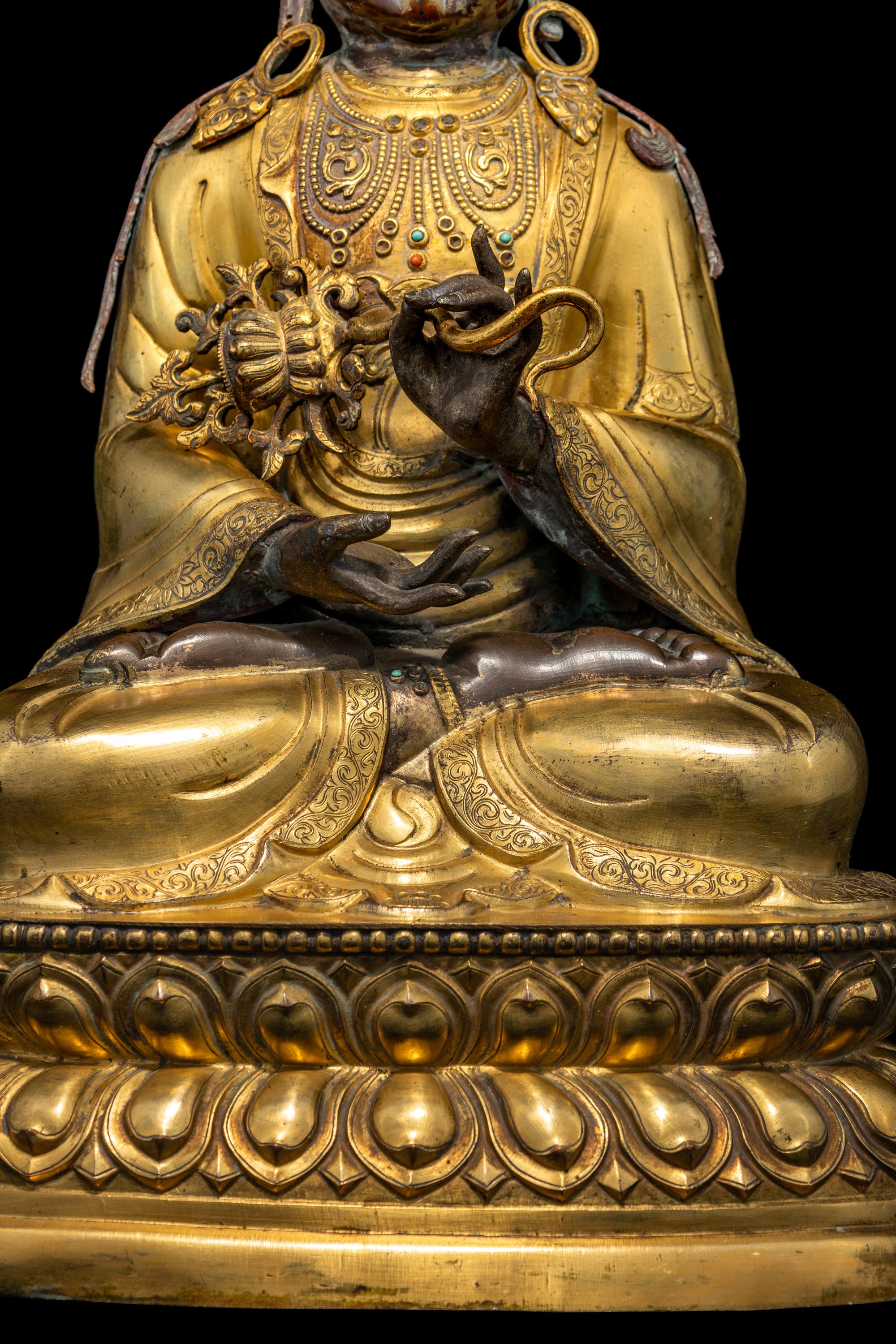 A Large Mongolian Parcel Gilt and Repoussé Figure of a Bodhisattva, Qing Dynasty 清 蒙古銅鎏金大佛