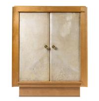 An Oak and Vellum Wardrobe Height 67 3/8 x width 54 3/4 x depth 19 7/8 inches.