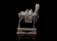 A Chinese patinated copper alloy "Horse" censer, 17th/18th century or earlier 銅加漆馬銅爐 十七十八世紀或更早