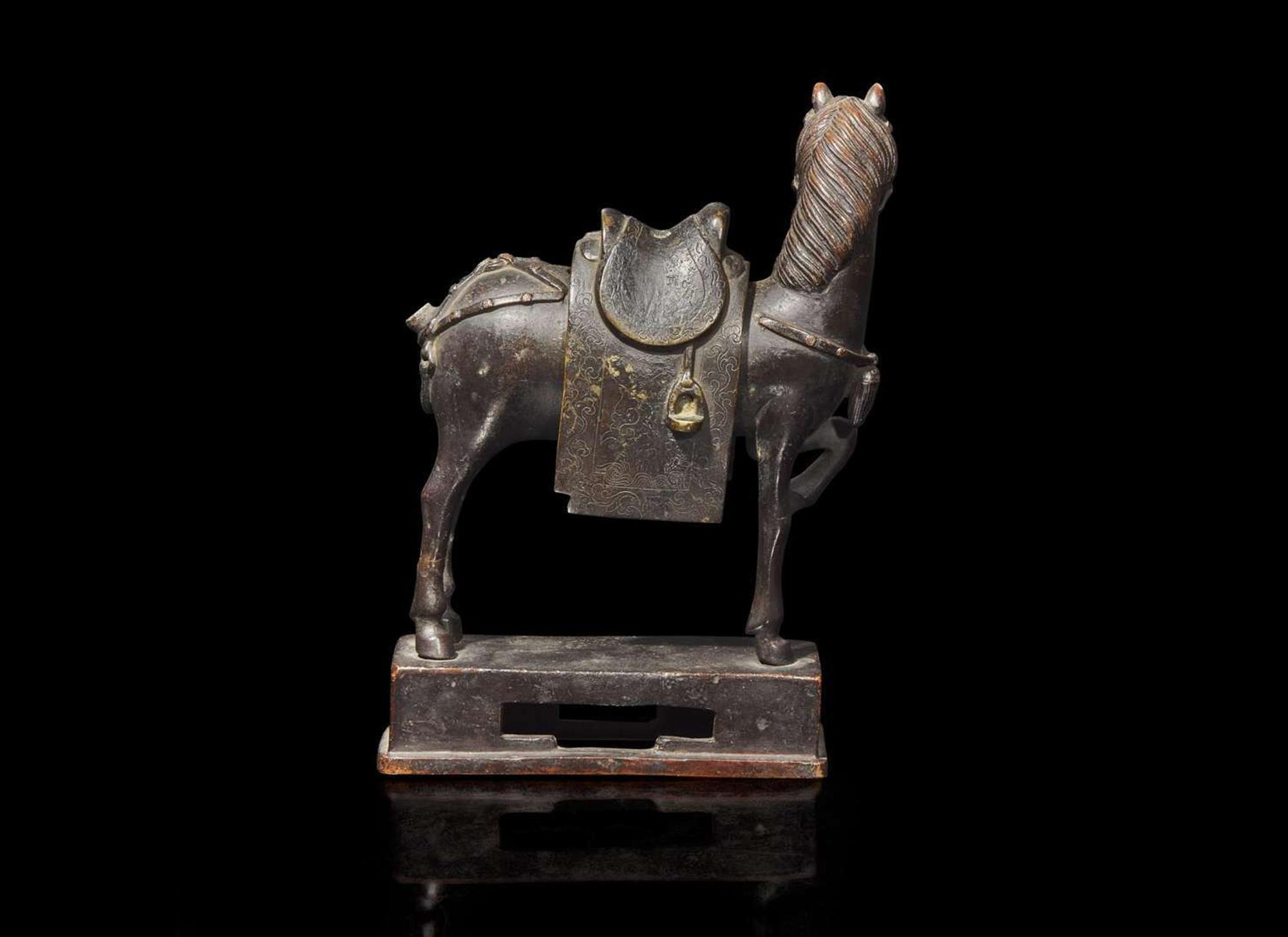 A Chinese patinated copper alloy "Horse" censer, 17th/18th century or earlier 銅加漆馬銅爐 十七十八世紀或更早