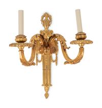A Pair of Louis XVI Style Gilt Bronze Two-Light Sconces