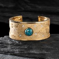Don Supplee (Hopi, b. 1965) — 14K Gold, Turquoise, and Diamond Pueblo Cuff Bracelet