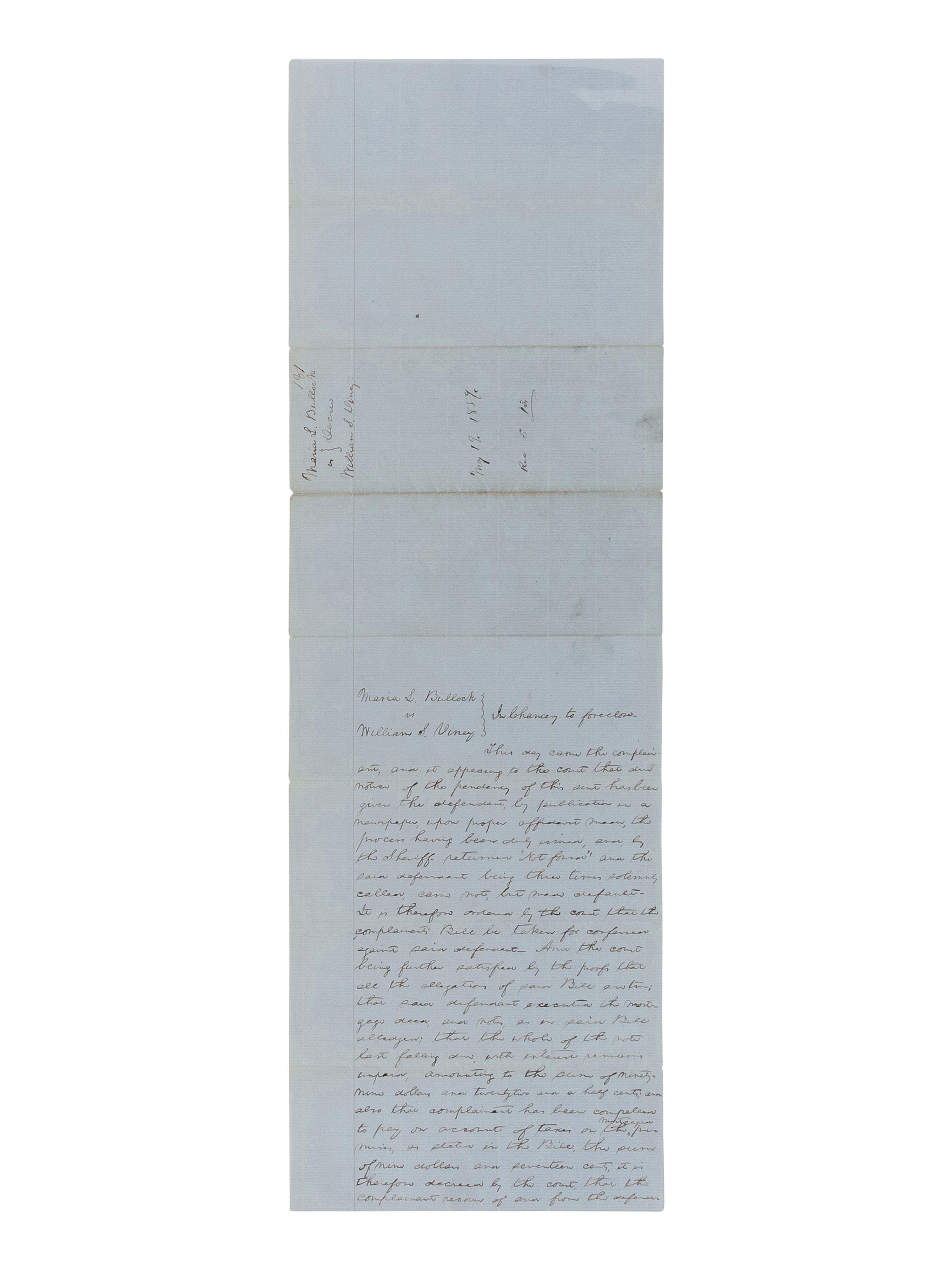 LINCOLN, Abraham (1809-1865). A small archive of 9 manuscript and partially printed documents relating to the Bullock Land Transaction, Springfield, Illinois, 1855-1859, comprising: