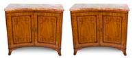 A Pair of Regency Satinwood and Mahogany-Strung Concave-Fronted Side Cabinets Height 35 x width 40 x depth 18 inches. — 19TH CENTURY