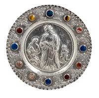 A German Semi-Precious Stone Mounted Silver Charger, Leipzig City Mark with Austrian Import Mark, Late 18th/Early 19th Century, of circ