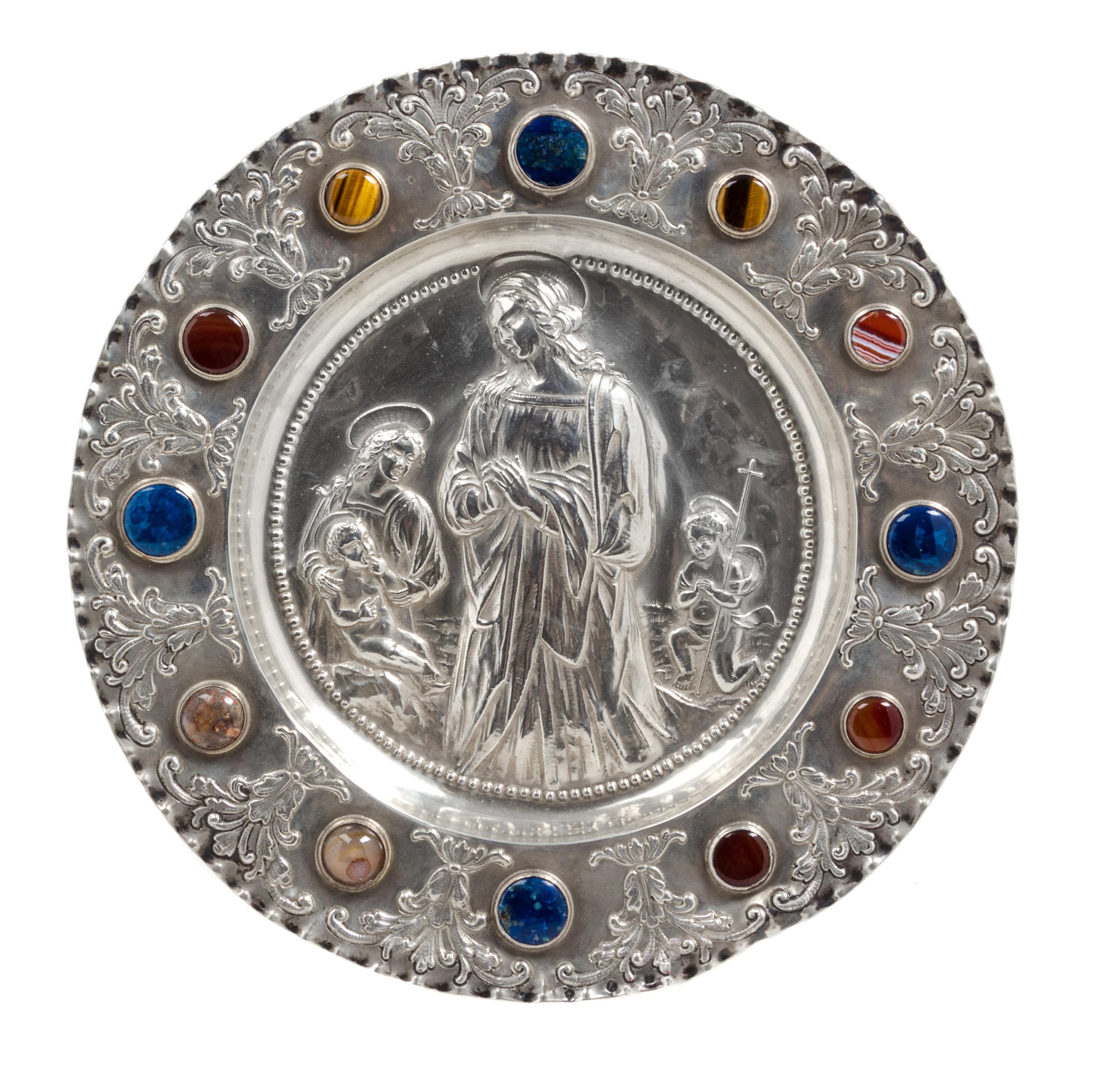 A German Semi-Precious Stone Mounted Silver Charger, Leipzig City Mark with Austrian Import Mark, Late 18th/Early 19th Century, of circ