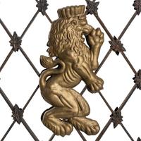 A Pair of Parcel Gilt Iron and Metal Lion-Decorated Gates