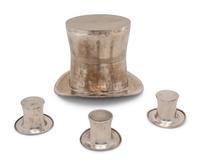 A Group of Four Silver and Silver-Plate Top-Hat Form Table Articles