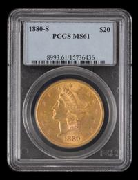 A United States 1880-S Liberty Head $20 Gold Coin