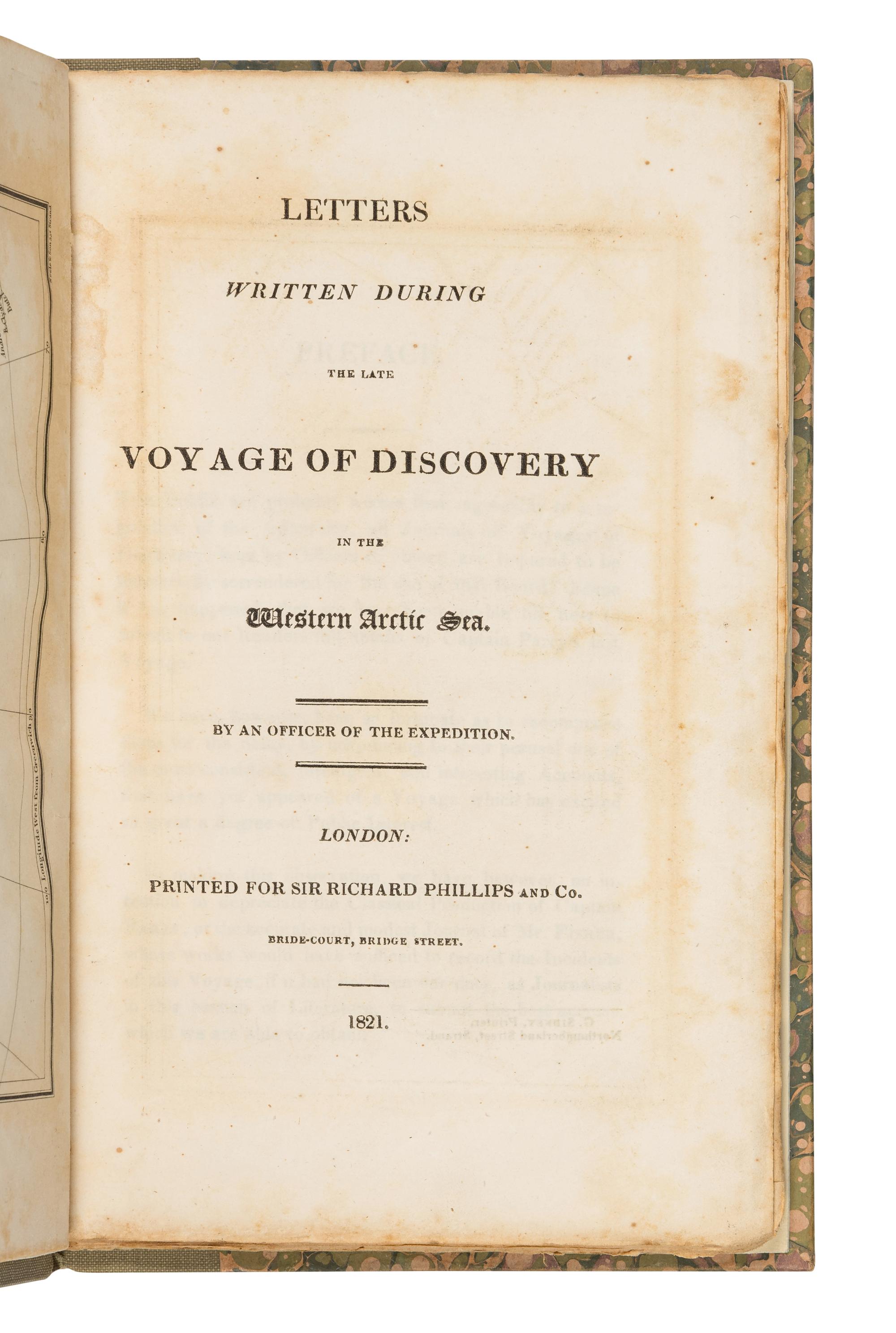 [PARRY -- FIRST EXPEDITION]. Letters written during the late voyage of discovery in the western Arctic Sea. By an officer of the expedition. London: Richard Phillips, 1821.
