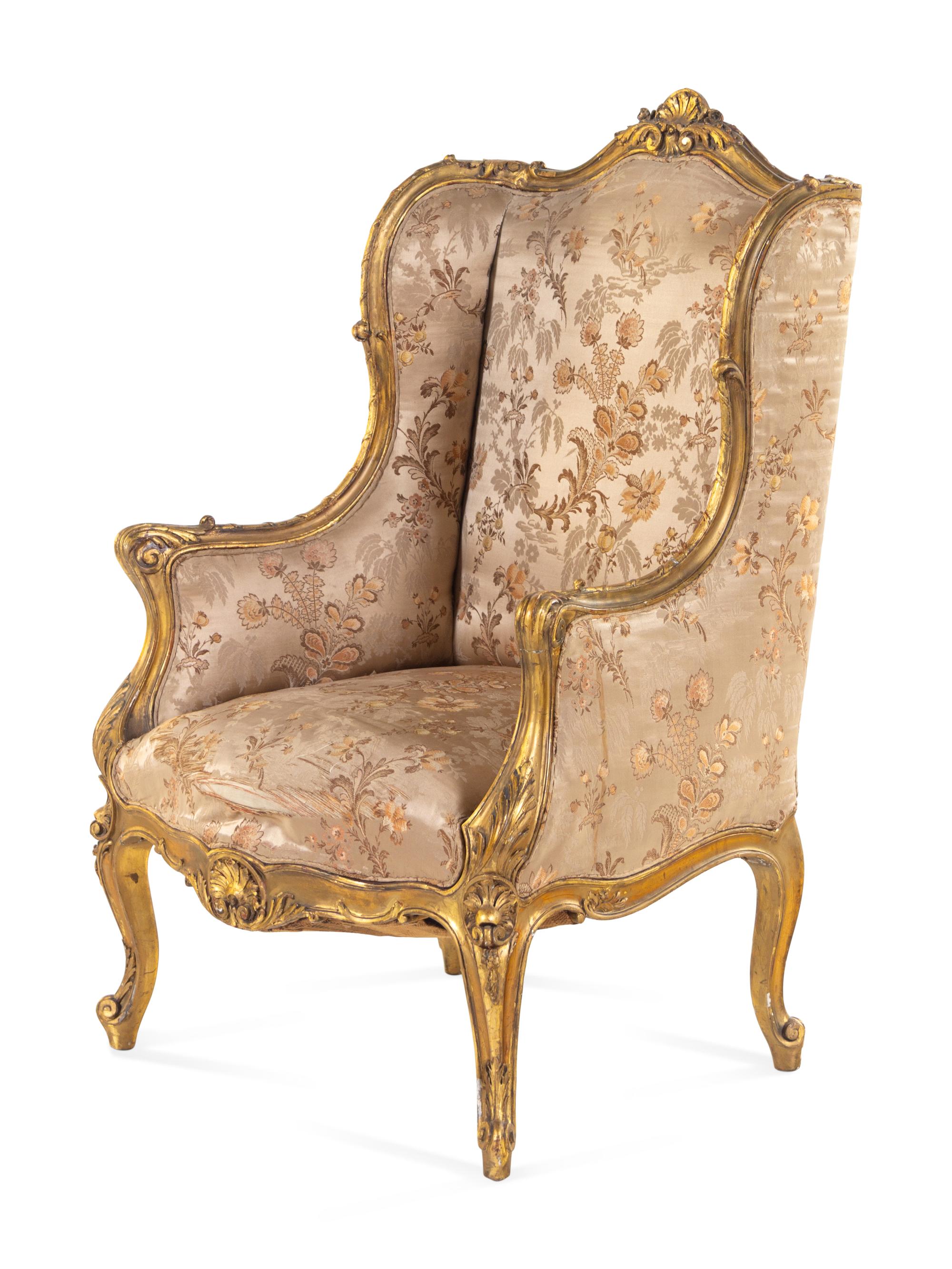A Louis XV Style Giltwood Bergère à Oreilles