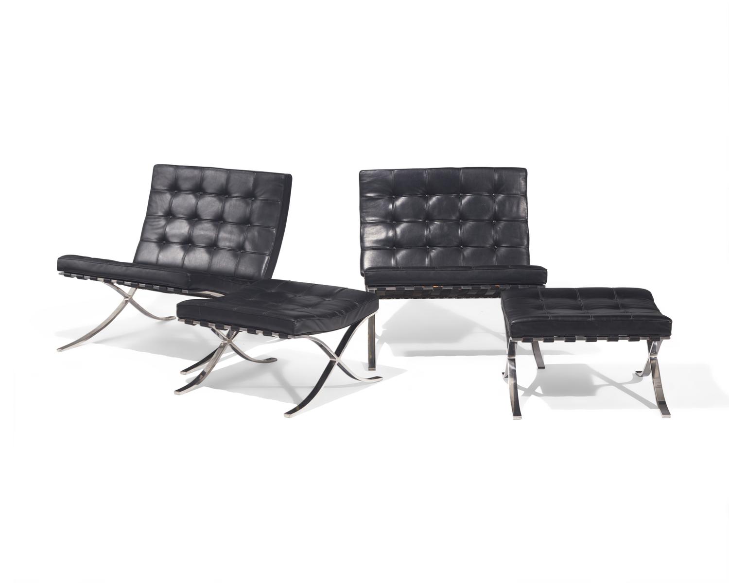 Pair of Barcelona Chairs and Ottomans Knoll, USA