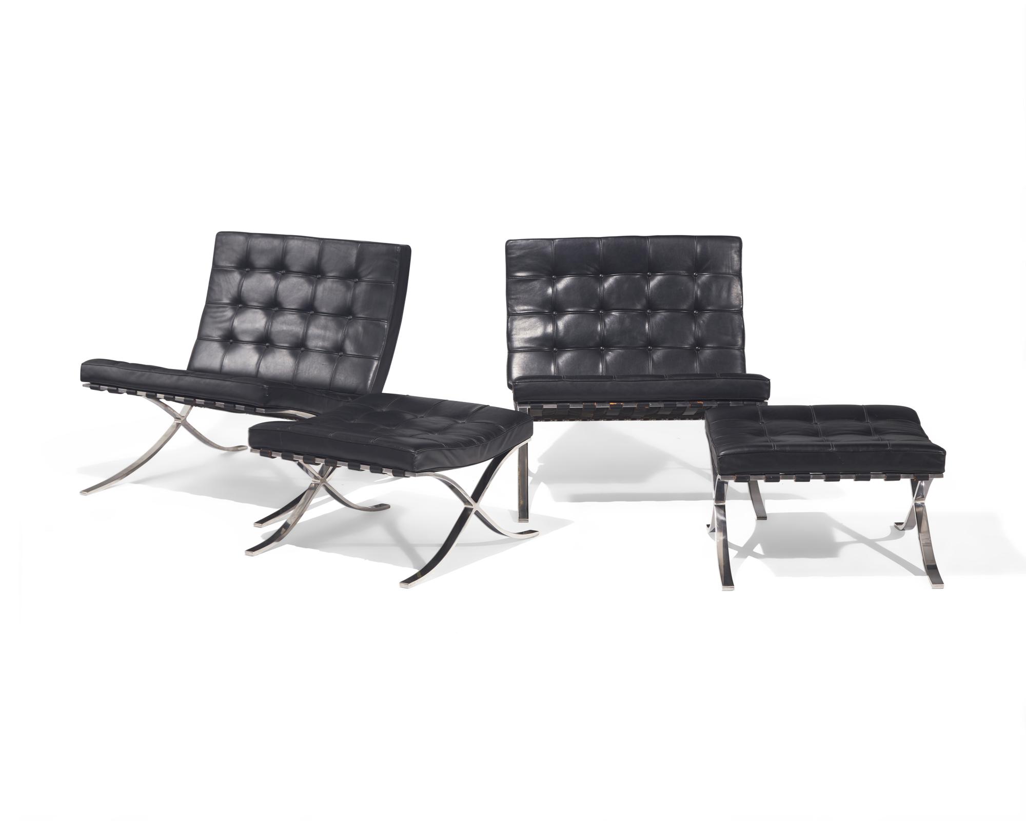 Pair of Barcelona Chairs and Ottomans Knoll, USA