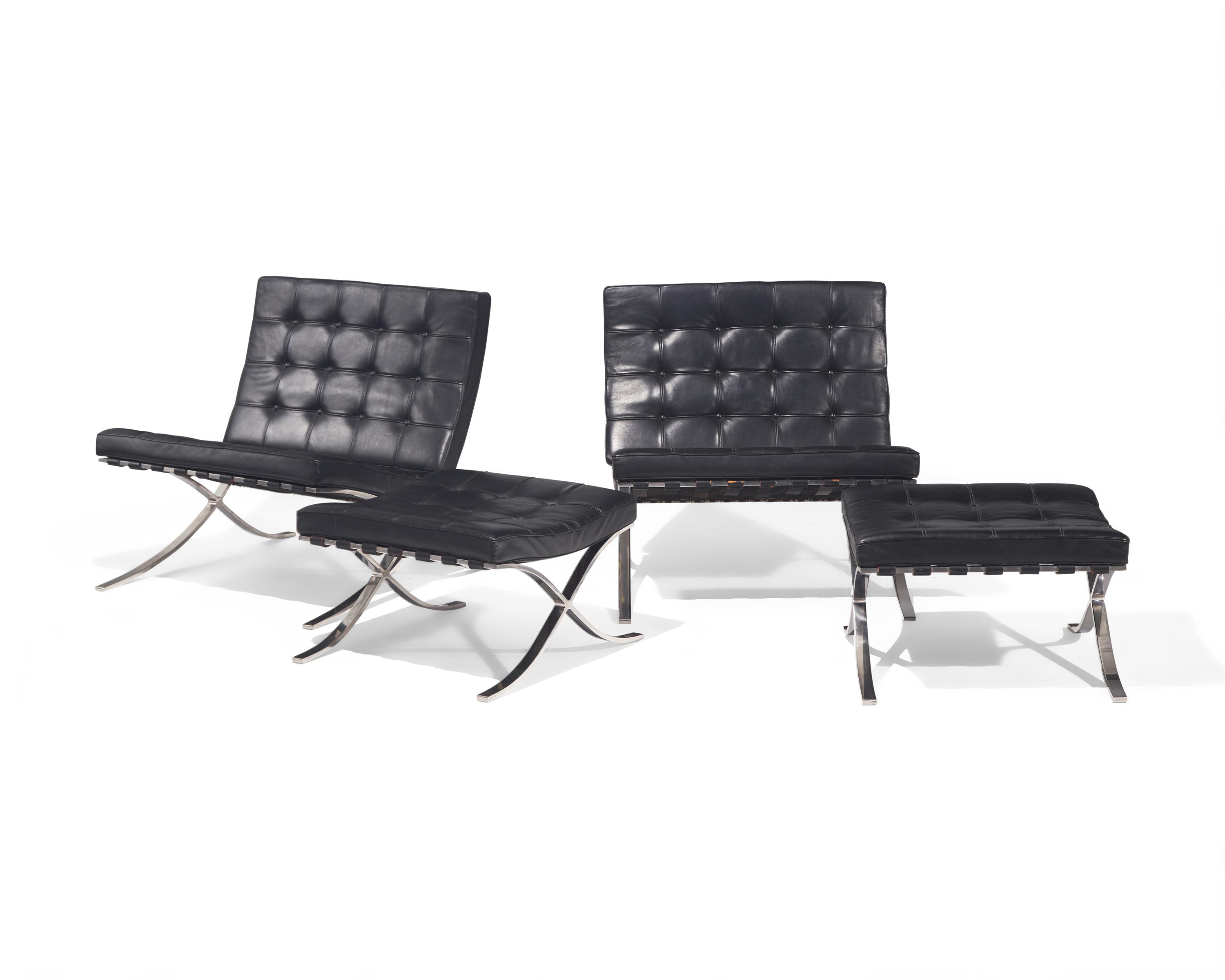 Pair of Barcelona Chairs and Ottomans Knoll, USA
