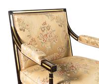 A Pair of Regency Style Painted and Parcel Gilt Armchairs