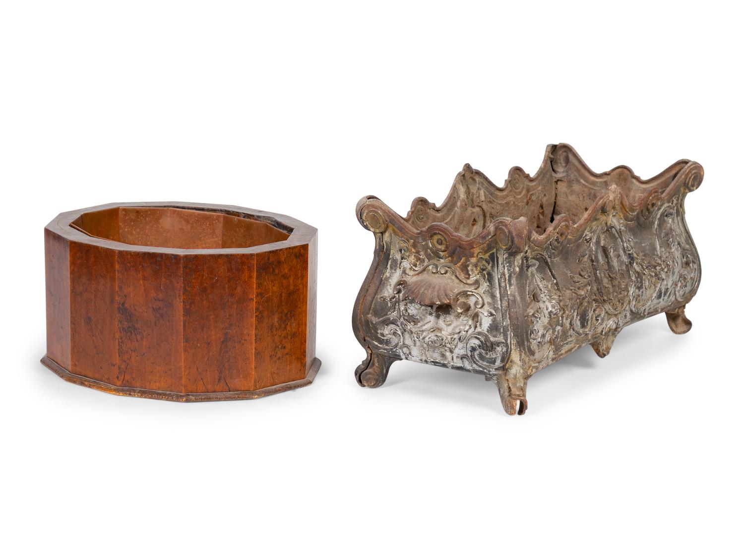 A George III Mahogany Wine Cooler and a Lead Planter — 19TH CENTURY
