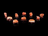 Ten Small Chinese Carnelian Agate Carvings