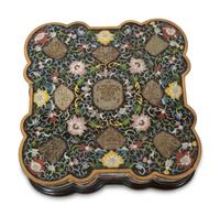 A Chinese Cloisonné Box with Hardstone-Inset Lid