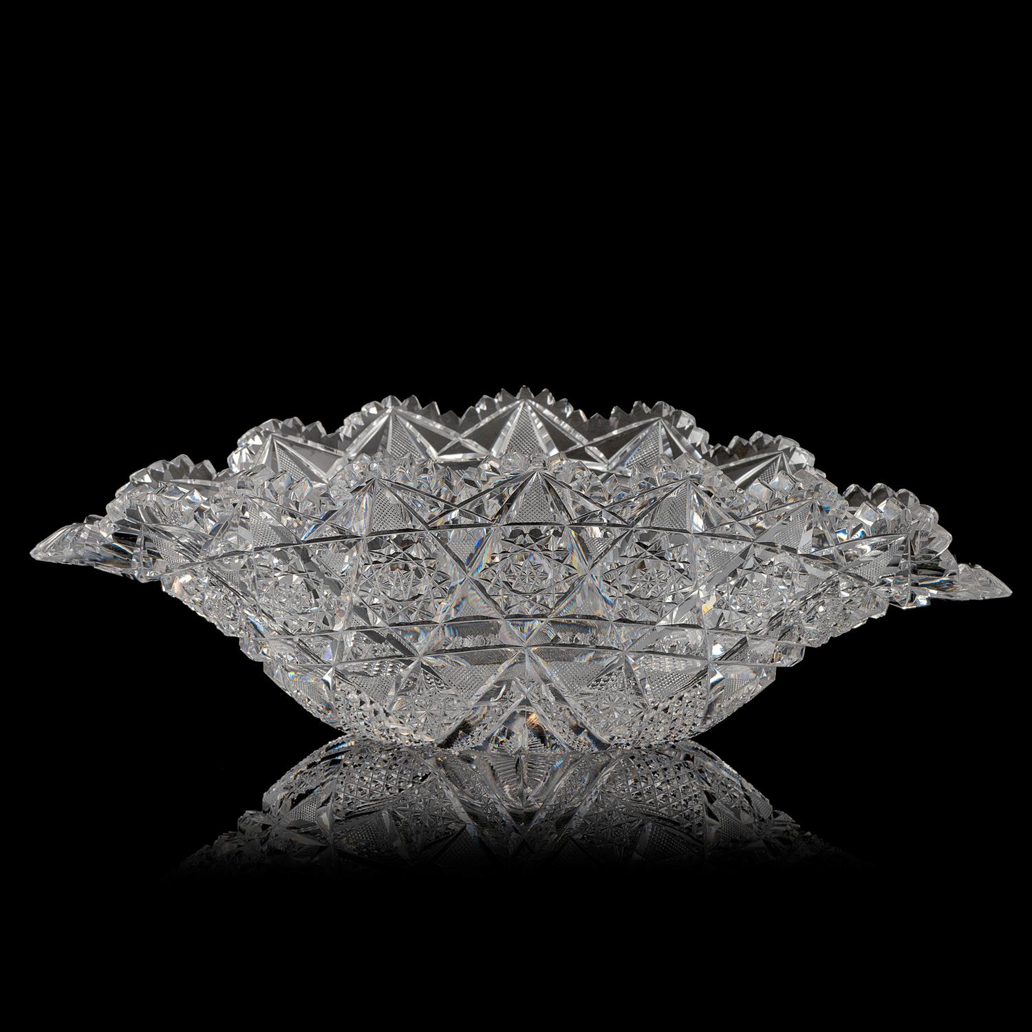 A J. Hoare Brilliant-Period Cut Glass "Napoleon's Hat" Bowl in the Marquis Pattern