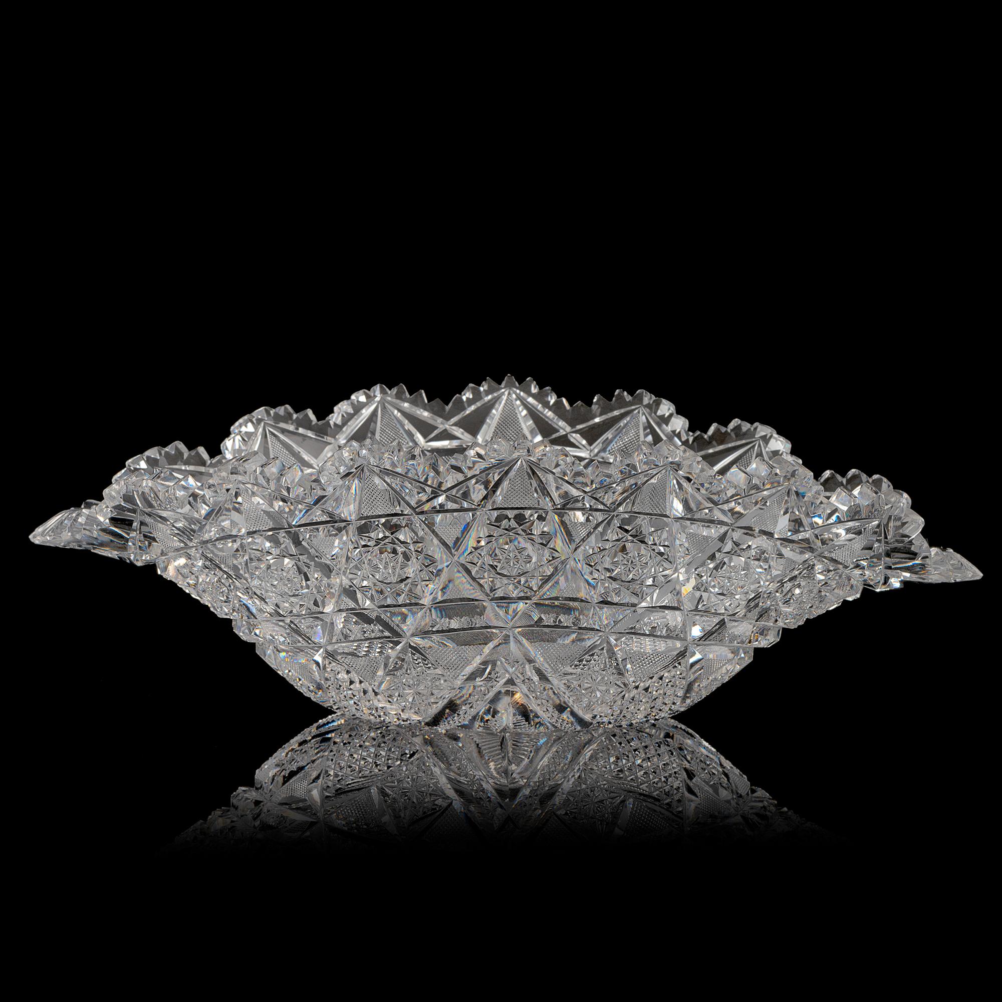 A J. Hoare Brilliant-Period Cut Glass "Napoleon's Hat" Bowl in the Marquis Pattern