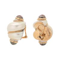 MAZ, SHELL AND CULTURED TAHITIAN PEARL EARCLIPS