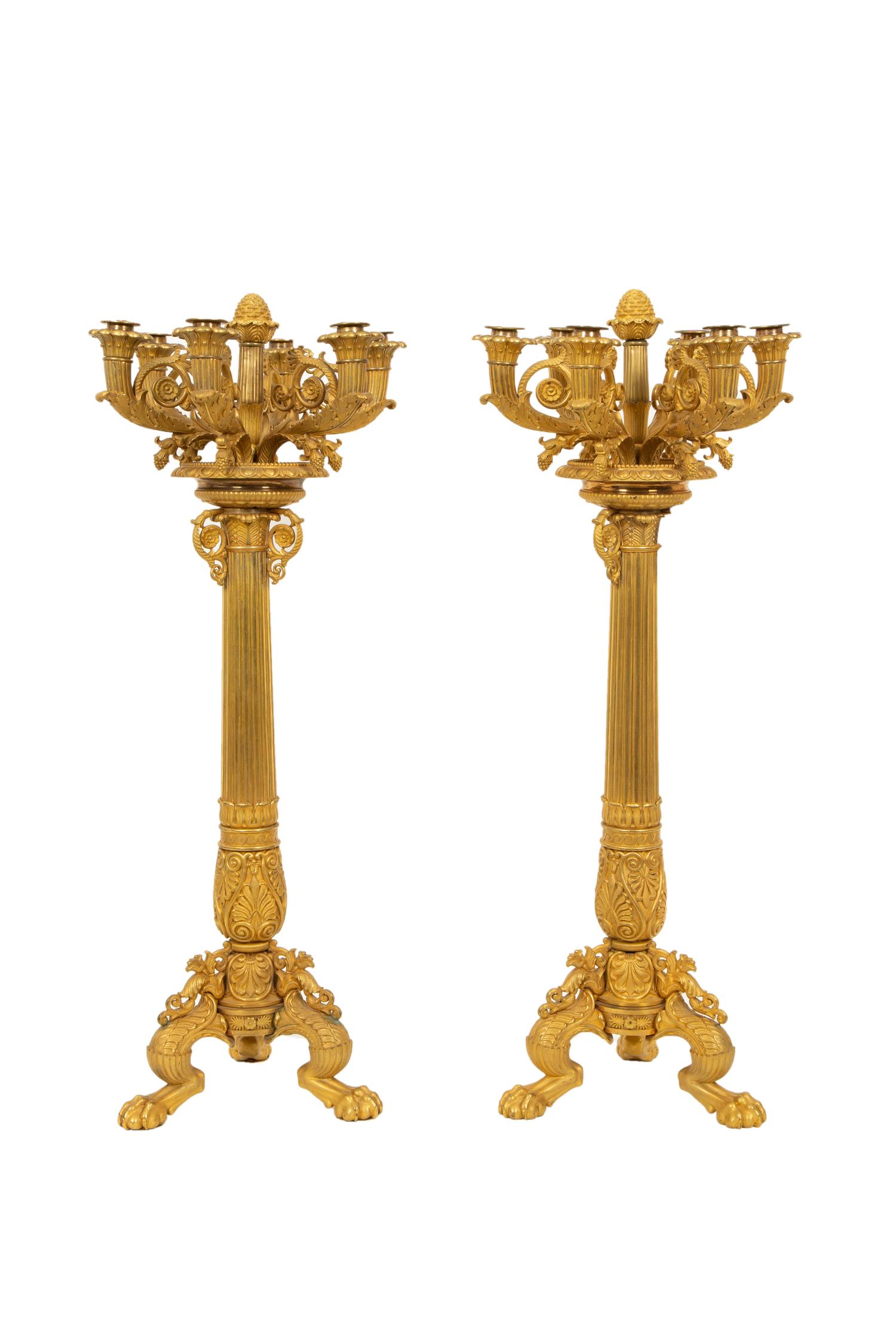 A Pair of Empire Style Gilt Bronze Candelabra