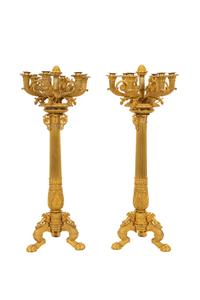 A Pair of Empire Style Gilt Bronze Candelabra