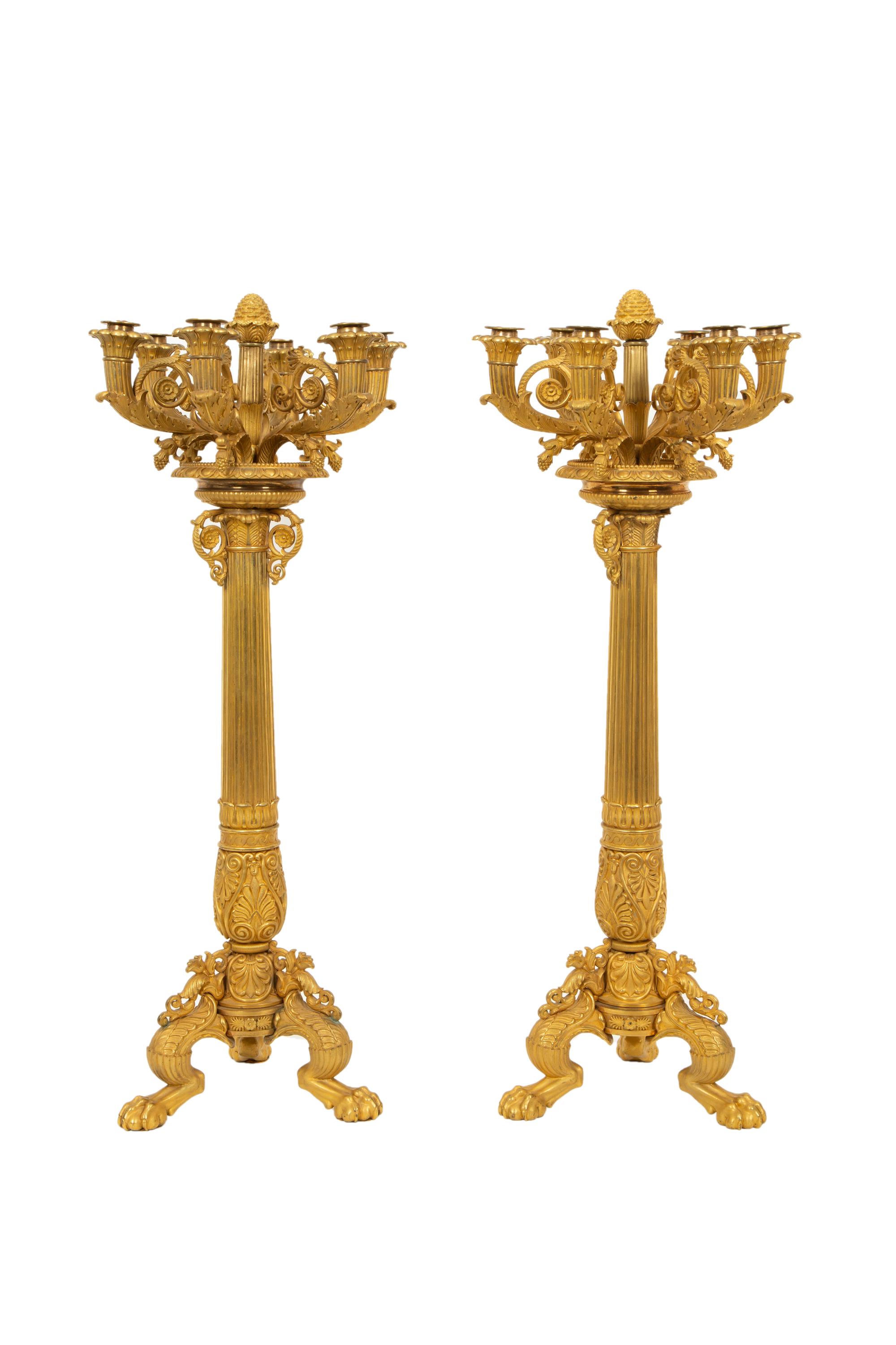 A Pair of Empire Style Gilt Bronze Candelabra