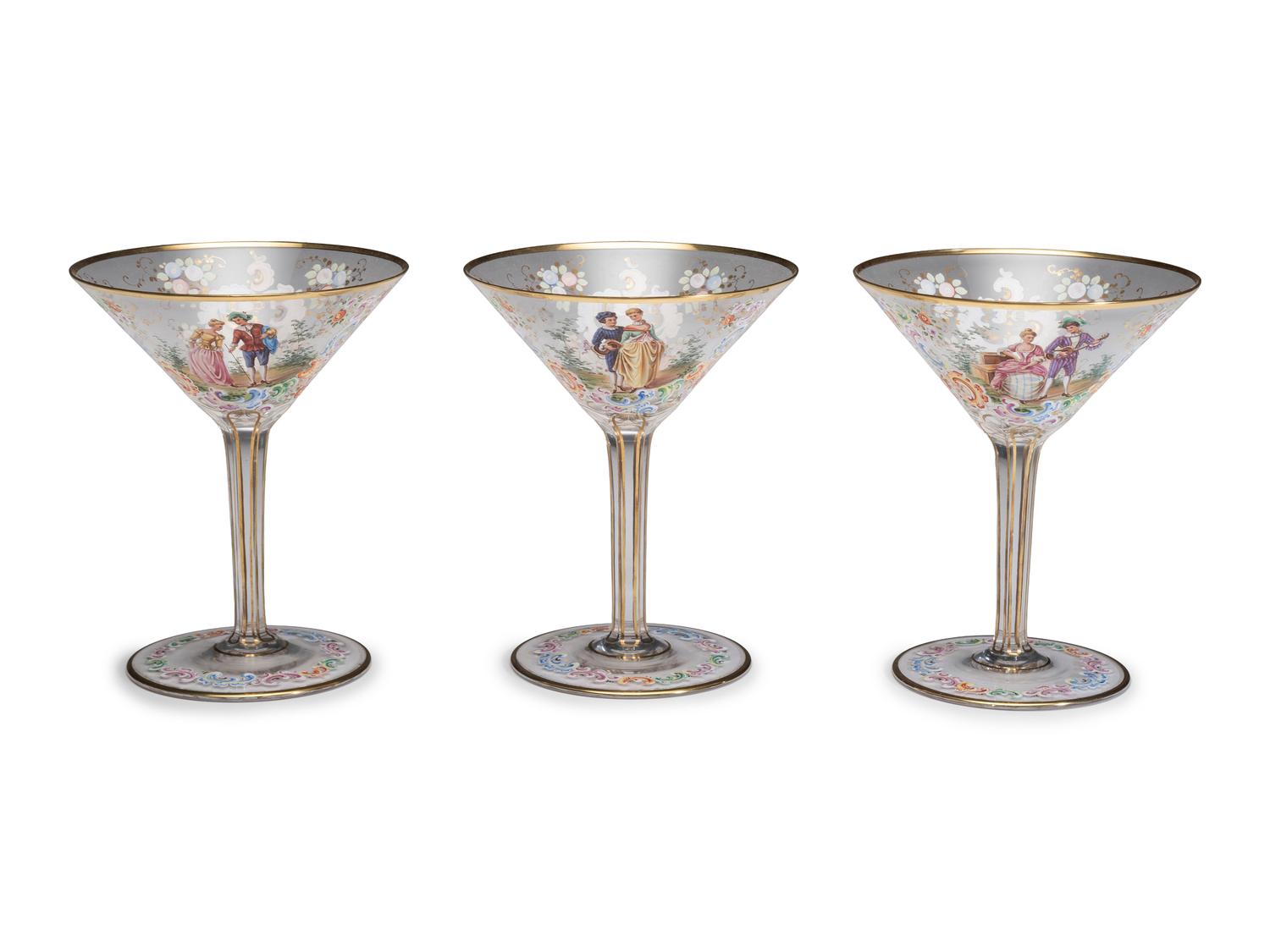 A Set of Continental Painted and Enameled Glassware