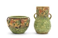 Two Roseville Blackberry Pottery Articles Height of first 8 inches, second 5 inches.