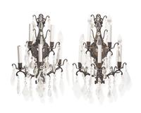 A pair of Italian bronze and crystal wall sconces, 20th century
