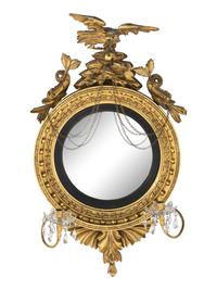 A Classical Giltwood and Gesso Cut-Glass Mounted Two Light Girandole Bull's Eye Mirror