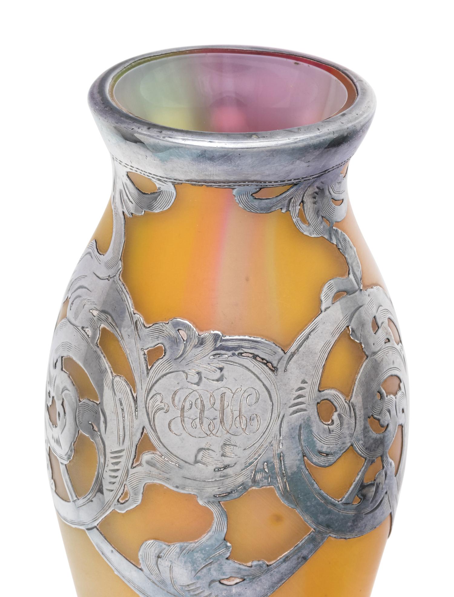 An Art Nouveau Silver Overlay Glass Vase