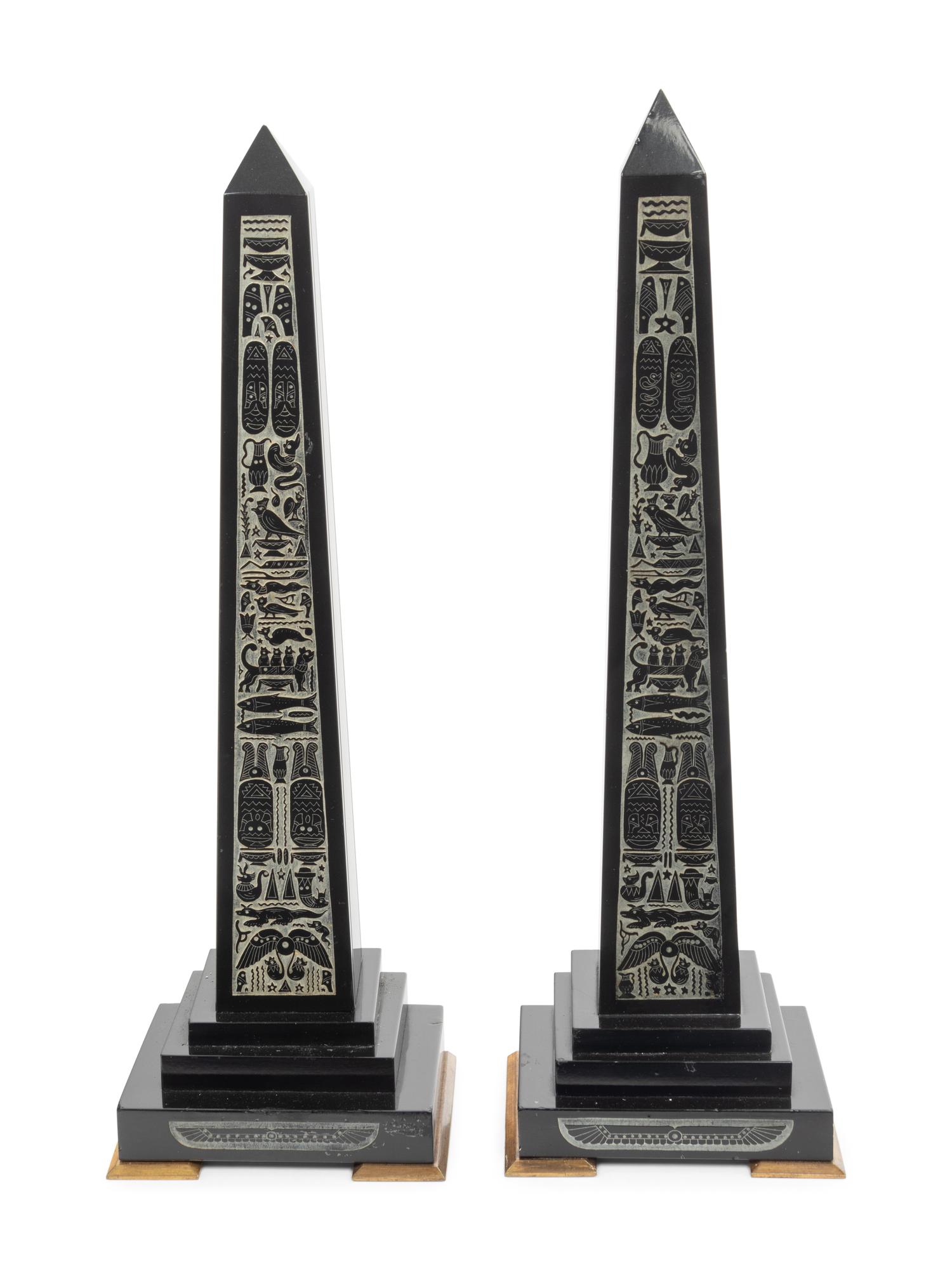 A Pair of Black Marble Obelisks