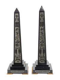 A Pair of Black Marble Obelisks