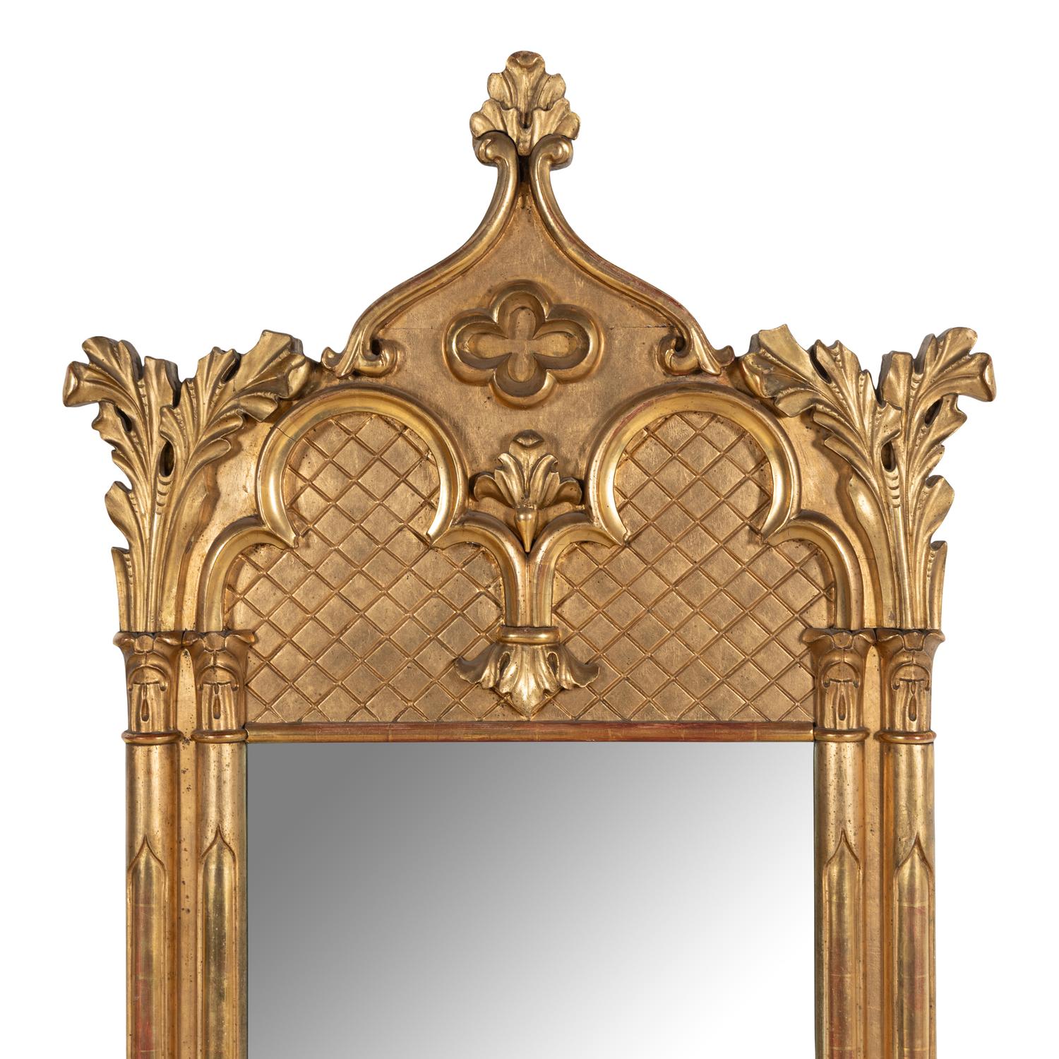A Gothic Revival Giltwood and Gesso Pier Glass