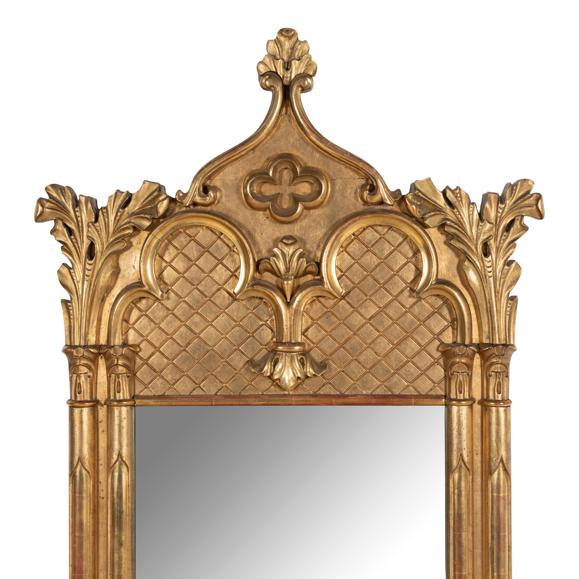 A Gothic Revival Giltwood and Gesso Pier Glass