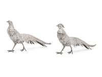 A Pair of German Silver Pheasant Table Ornaments