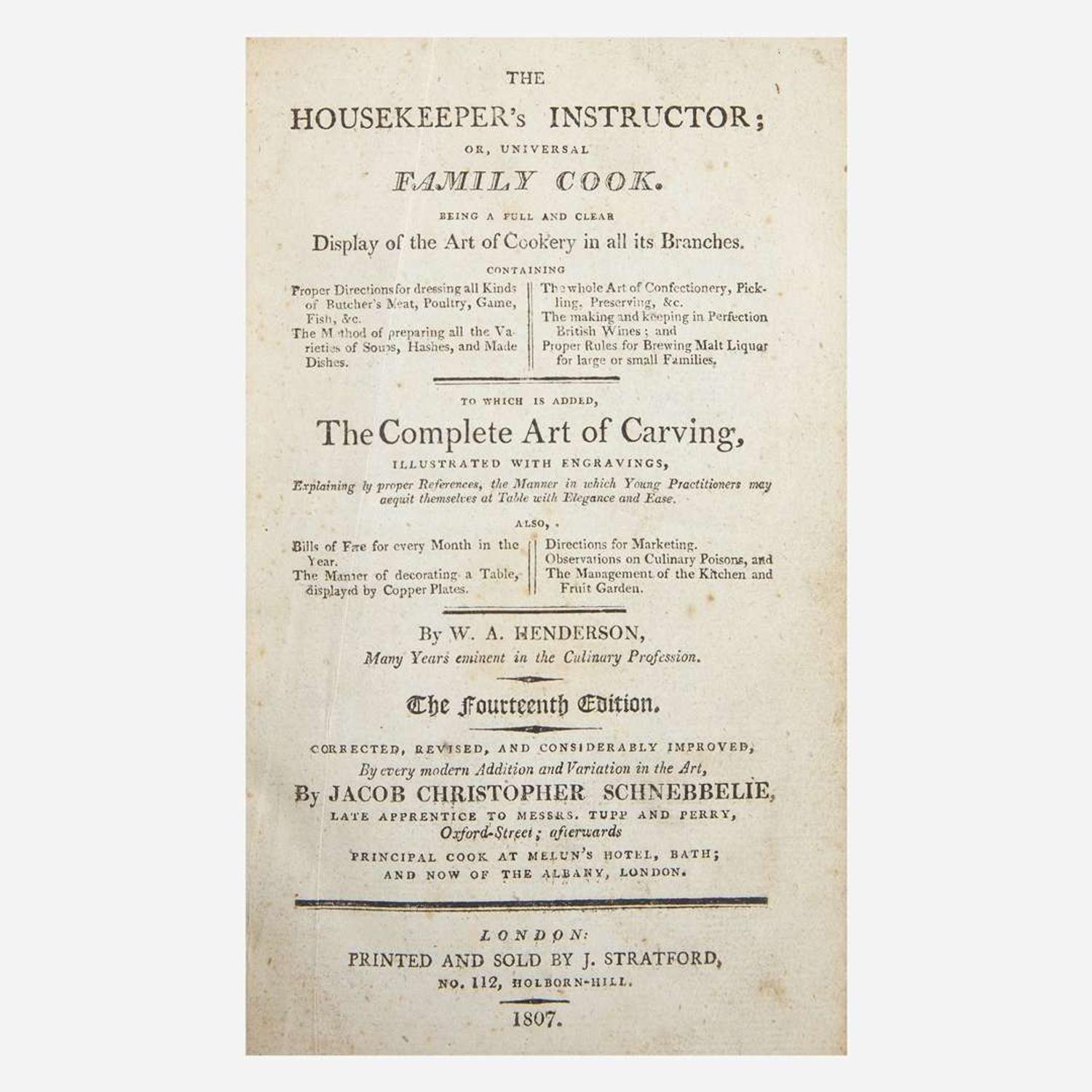 [Food & Drink] Group of 12 18th and 19th Century Titles on Cooking and Housekeeping