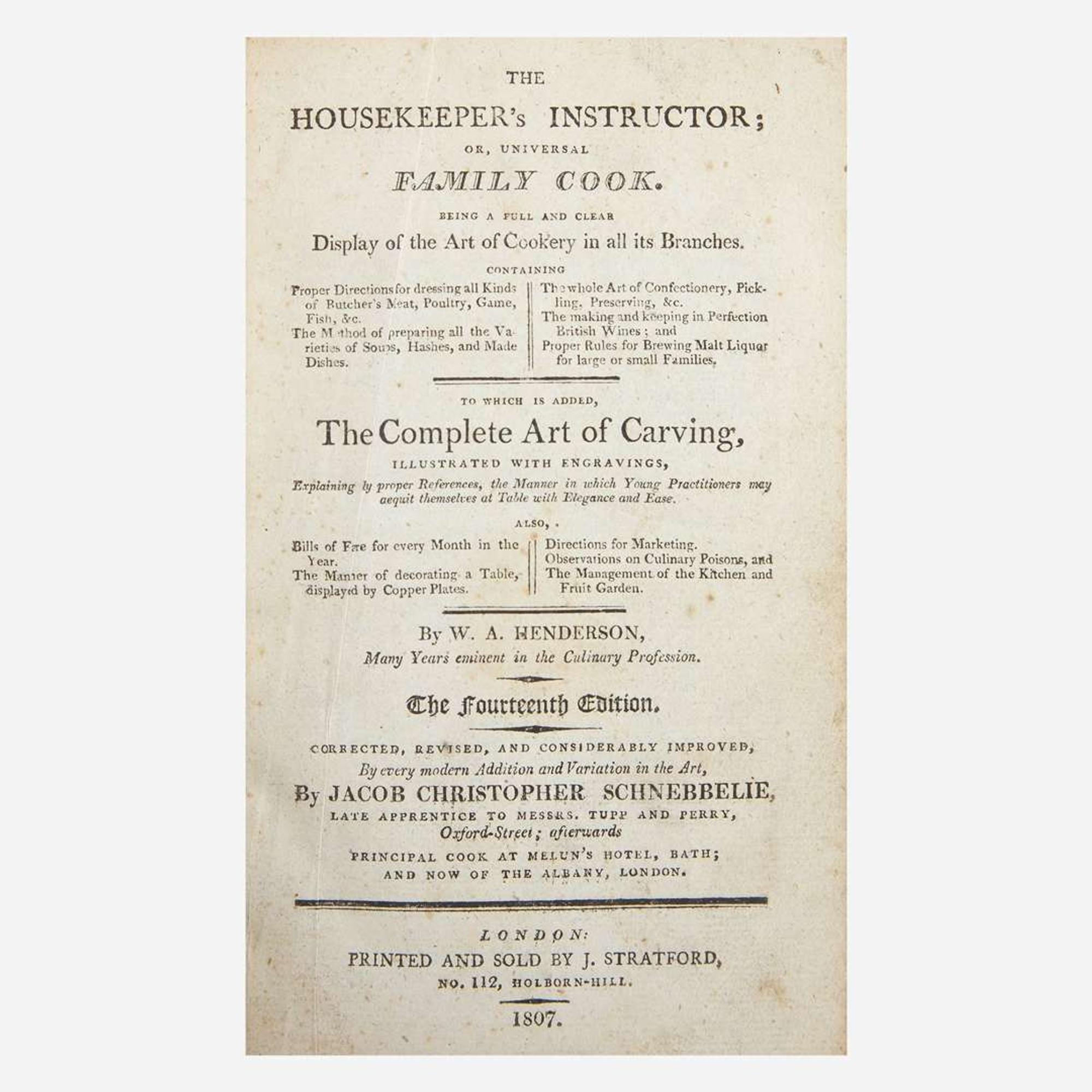 [Food & Drink] Group of 12 18th and 19th Century Titles on Cooking and Housekeeping