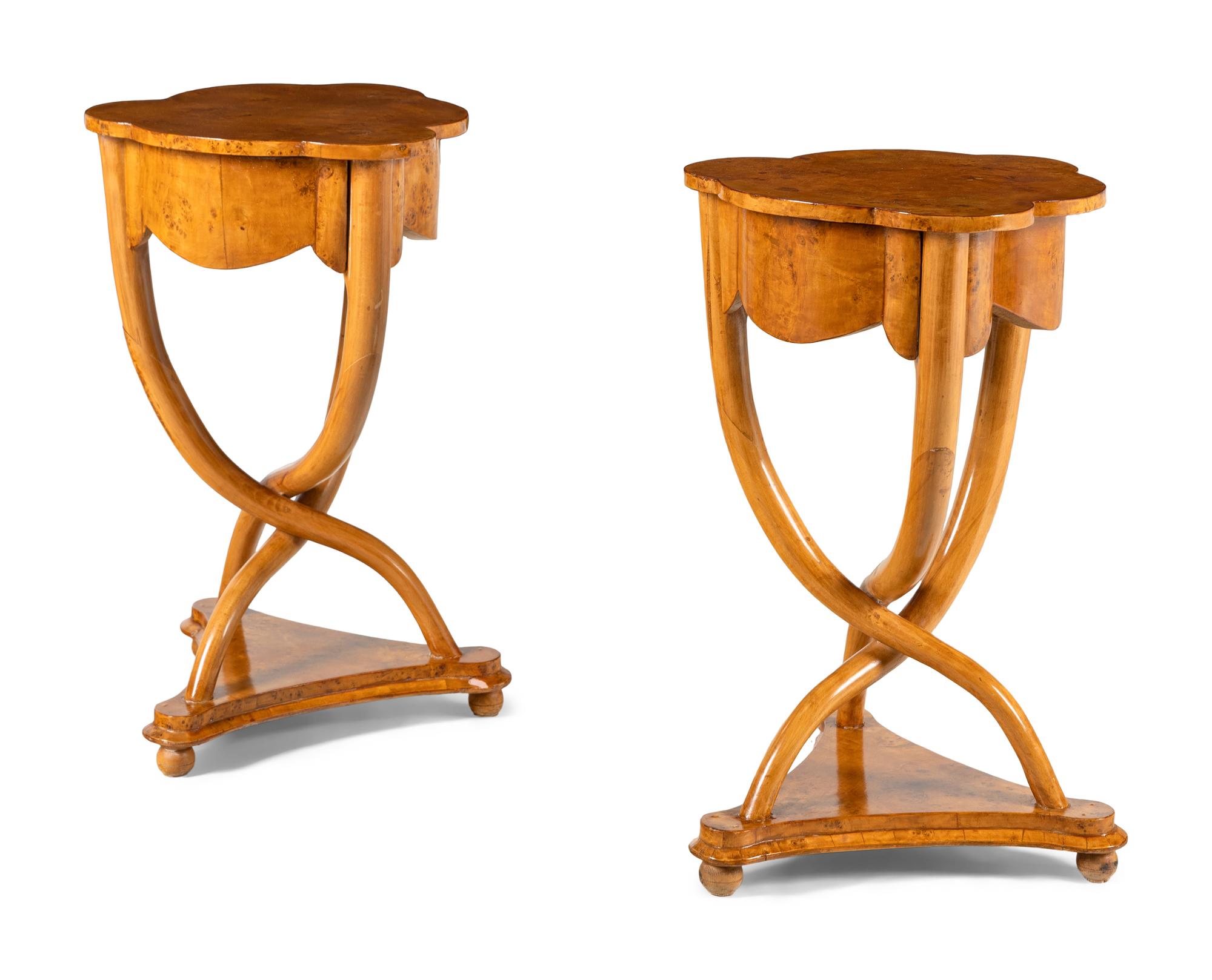 A Pair of Biedermeier Style Burlwood Side Tables